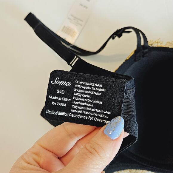 Soma LE Gold Embroidered Decadence Full Coverage Bra Womens 34D Hipster Medium - Picture 3 of 10